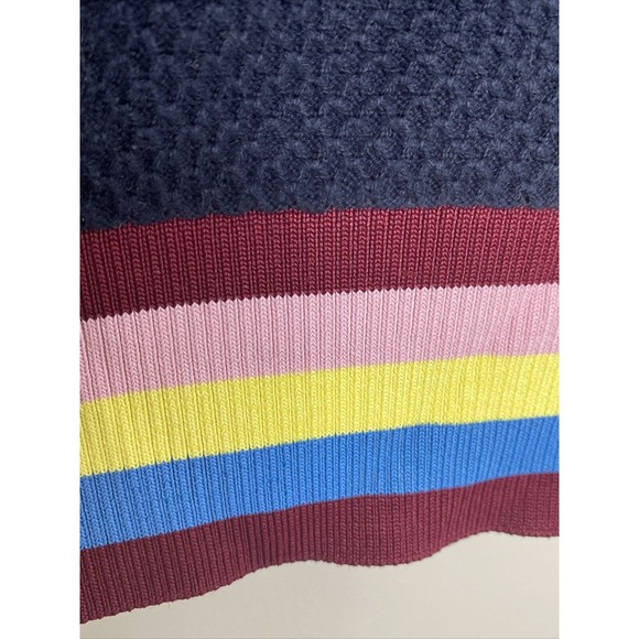 Kule Navy Blue Cashmere Blend Crewneck Sweater Rainbow Striped Cuff‎ Size Small - Picture 5 of 8